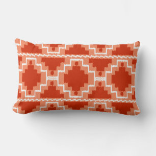 Coussin Rectangle Ikat Aztèque Tribal - Rouille, Orange et blanc