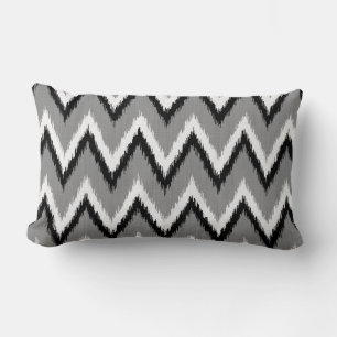 Coussin Rectangle Ikat Chevron Gris / Gris, Noir & Blanc