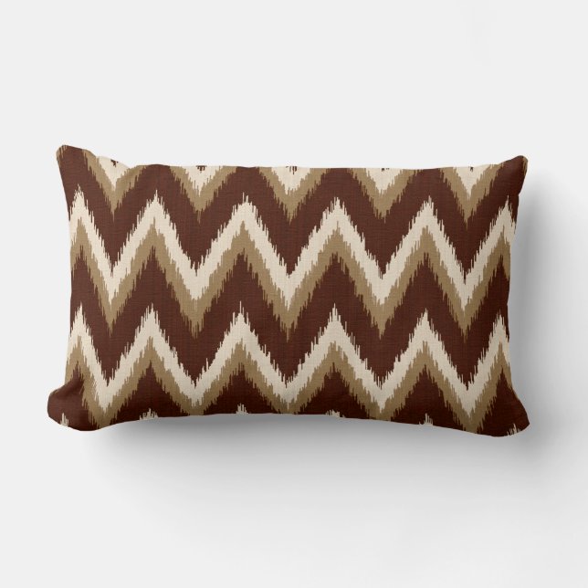 Coussin Rectangle Ikat Chevron Stripes - Chocolat Brown & Beige (Recto)
