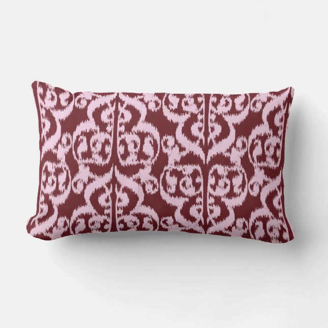 Coussin Rectangle Ikat damas mauresque - bordeaux et rose (Recto)