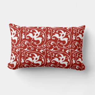 Coussin Rectangle Ikat floral damassé - Rouge foncé et blanc
