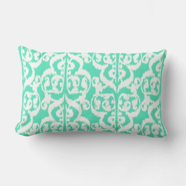 Coussin Rectangle Ikat Moorish Damask - aqua et blanc (Recto)