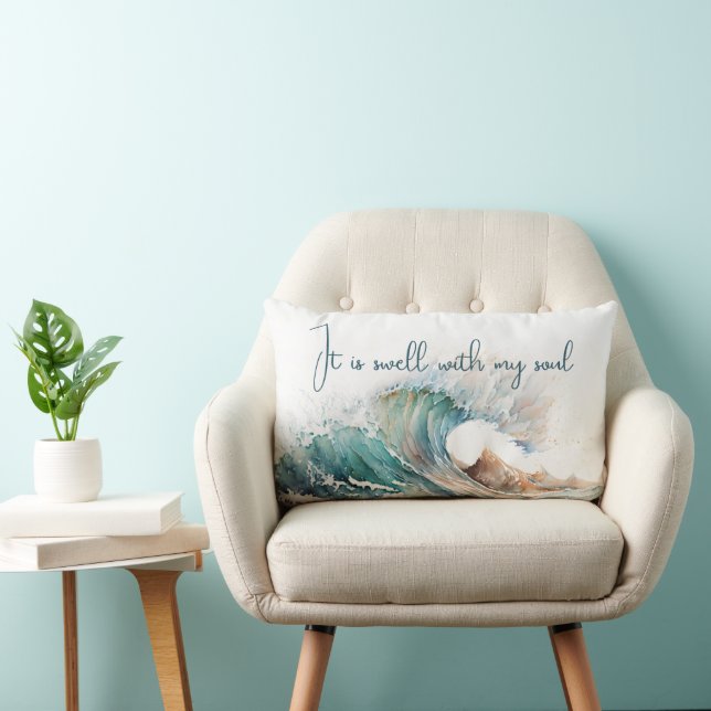 Coussin Rectangle Il Est Soufflé Avec Mon Âme Aquarelle Vague (Chaise)