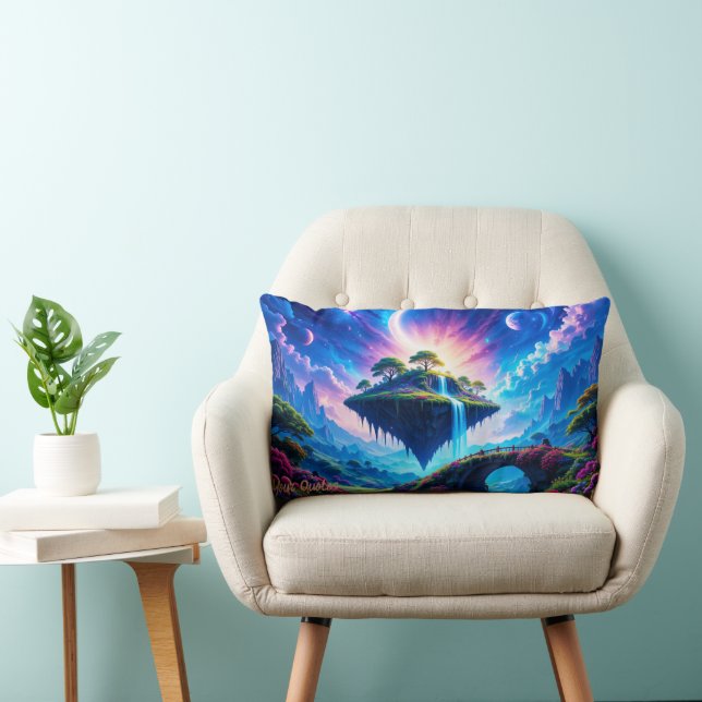 Coussin Rectangle Île flottante avec cascade et lune croissante (Chaise)