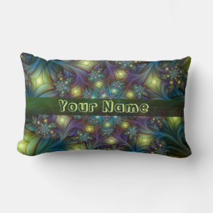 Coussin Rectangle Illuminé bleu violet moderne Fractal Art Nom