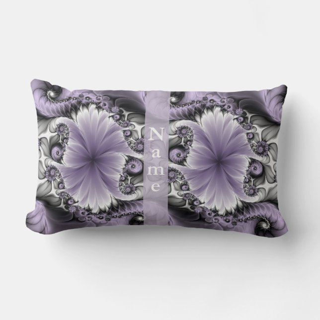 Coussin Rectangle Illusion de lilas Art fractal floral abstrait Nom (Recto)