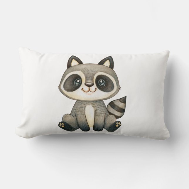 Coussin Rectangle Illustration Adorable de Raton Laveur Dessinée à l (Recto)