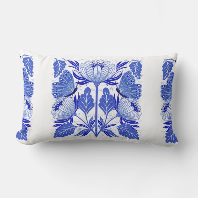 Coussin Rectangle illustration avec des papillons et des fleurs isol (Recto)