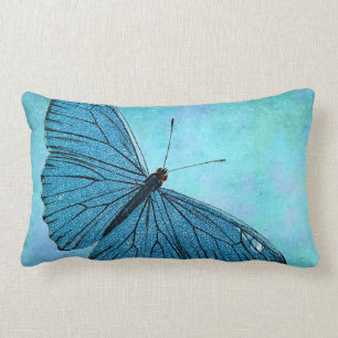 Coussin Rectangle Illustration bleue turquoise vintage de 1800s de