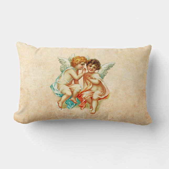 Coussin Rectangle Illustration d'anges chérubins d'éphémères vintage (Recto)