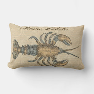 Coussin Rectangle Illustration de homard vintage : damas côtier
