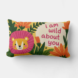 Coussin Rectangle Illustration de lion mignon Fou de toi pour la Sai