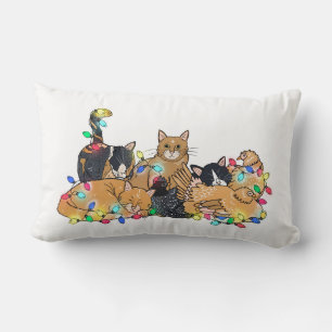 Coussin Rectangle Illustration des chats et poulets de Noël