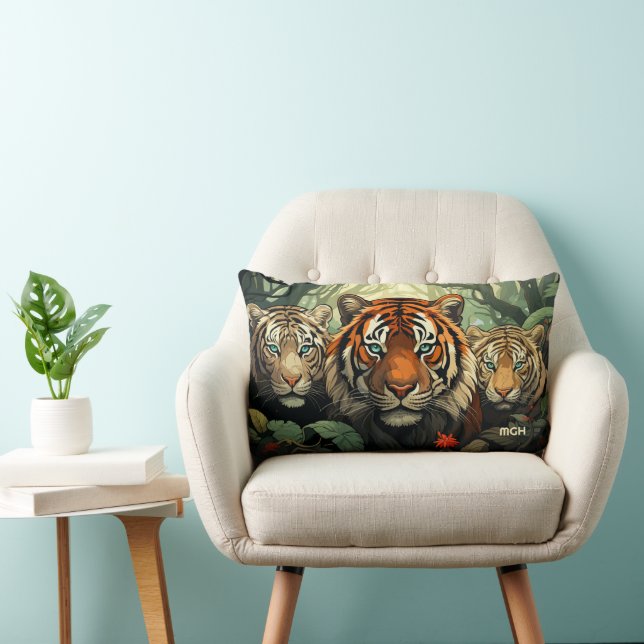 Coussin Rectangle Illustration des tigres monogrammes personnalisés (Chaise)