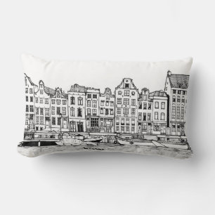 Coussin Rectangle Illustration du paysage urbain du canal d'Amsterda