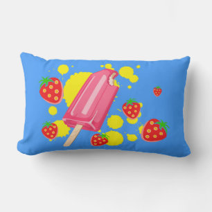Coussin Rectangle Illustration d'un bâtonnet glacé rose et de fraise