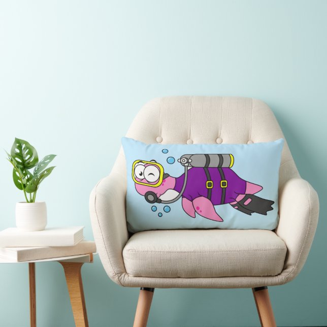 Coussin Rectangle Illustration D'Un Loch Ness Monster Scuba Diver. (Chaise)
