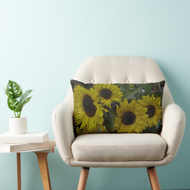Coussin Rectangle image des grands tournesols jaunes contemporains (Chaise)
