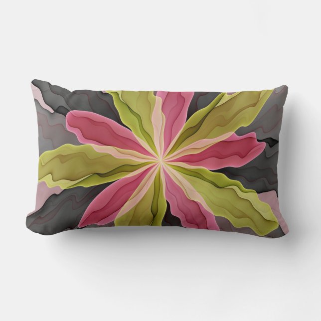Coussin Rectangle Imaginaire rose vert anthracite Fleur Fractal Art (Recto)
