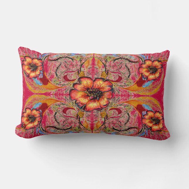 Coussin Rectangle Imaginaire victorien "framboise" par Alexandra Coo (Recto)
