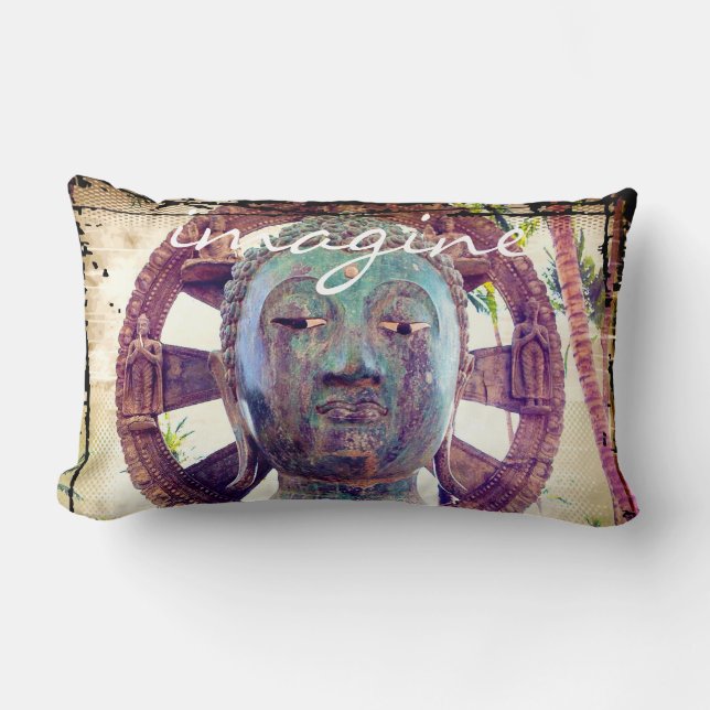 Coussin Rectangle Imaginez, Asiatique Turquoise Statue Bouddha en mé (Recto)