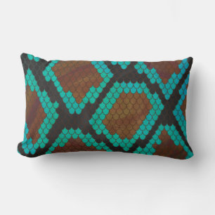 Coussin Rectangle Impression Brown et Turquoise de serpent