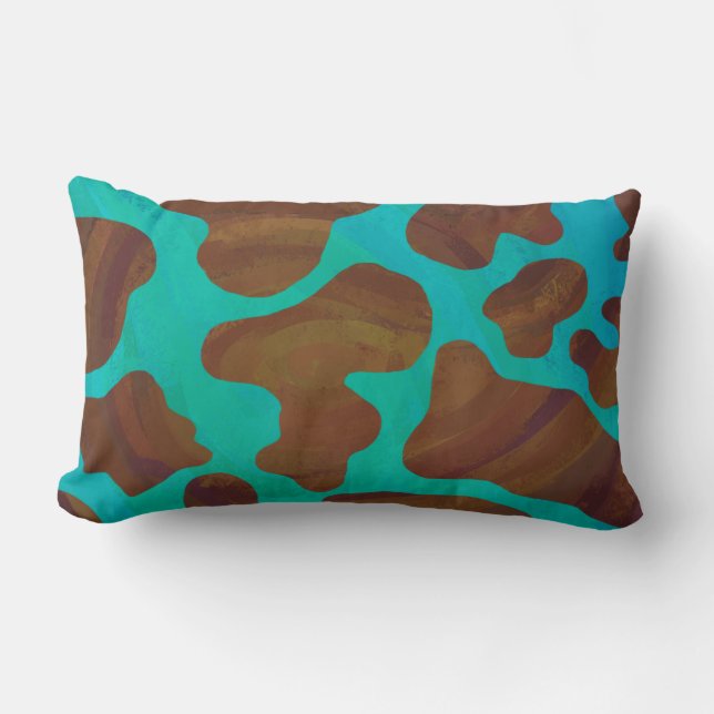 Coussin Rectangle Impression Brown et Turquoise de vache (Recto)