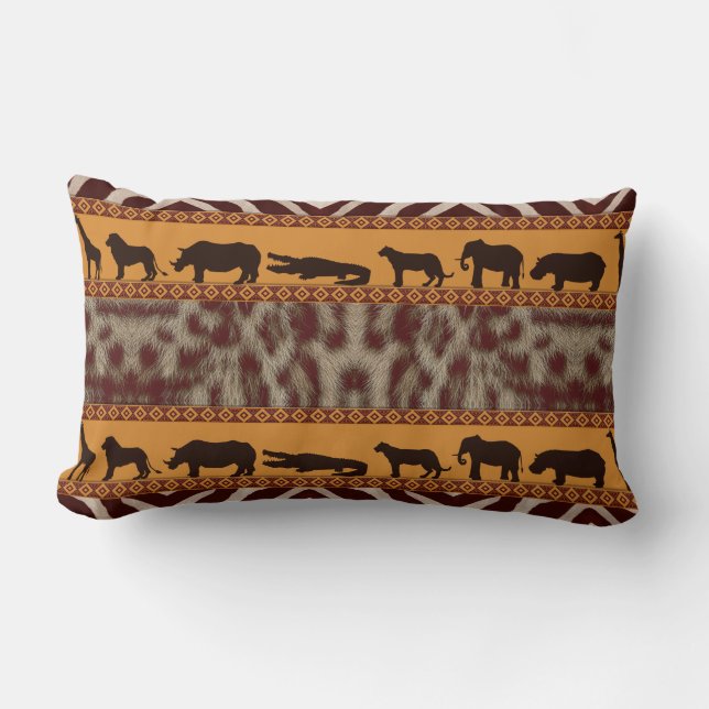 Coussin Rectangle Impression d'animal tribal moderne africain léopar (Recto)