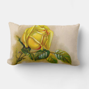 Coussin Rectangle Impression d'art antique fine de rose jaune