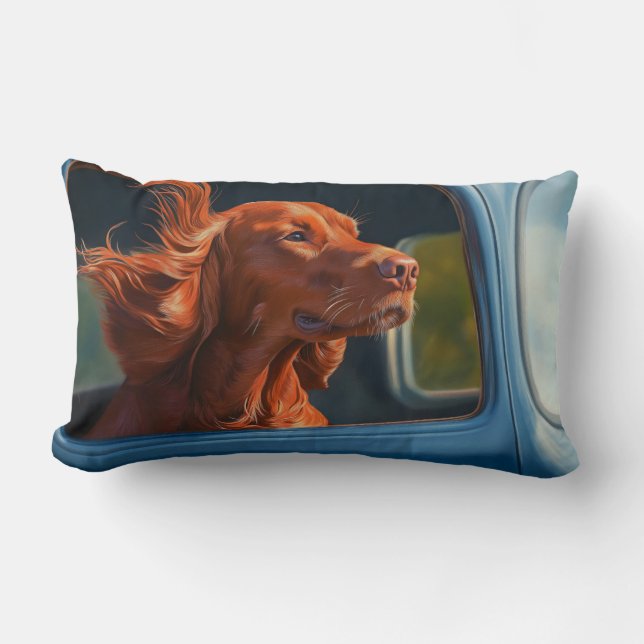 Coussin Rectangle Impression d'art Chien Rouge Profitant d'un Beau V (Recto)