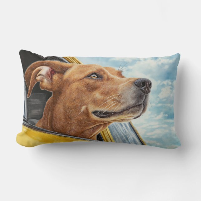 Coussin Rectangle Impression d'art de chien heureux dans une voiture (Recto)