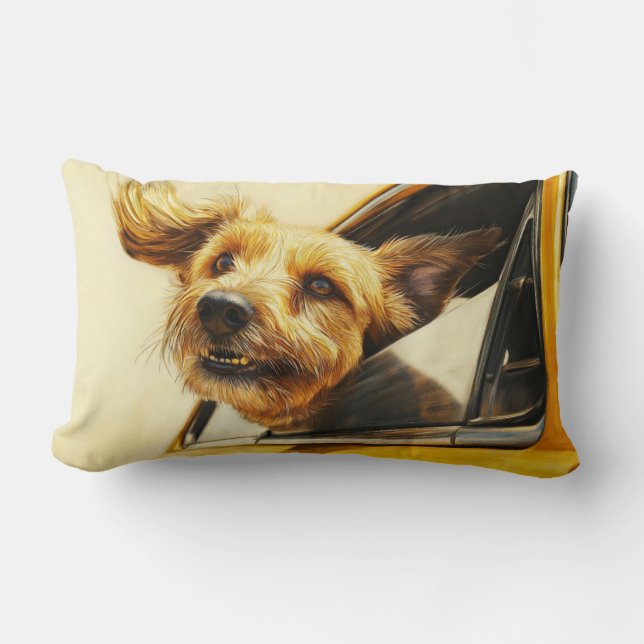 Coussin Rectangle Impression d'art de chien joueur profitant d'une b (Recto)