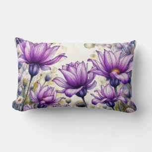 Coussin Rectangle Impression d'art floral violet   Fleur de margueri