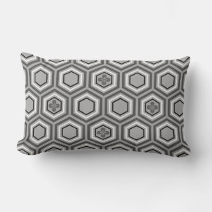 Coussin Rectangle Impression de kimono hexagonale, gris et blanc