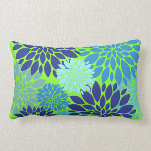Coussin Rectangle Impression florale turquoise d'art de fleur de