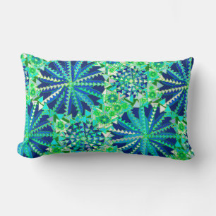 Coussin Rectangle Impression mandala tribale, bleu cobalt et vert