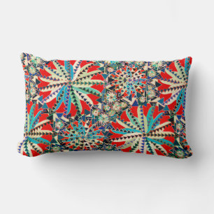 Coussin Rectangle Impression mandala tribale, rouge, bleu et crème