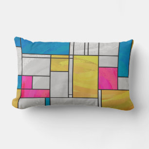 Coussin Rectangle Impression Mondrial jaune rose