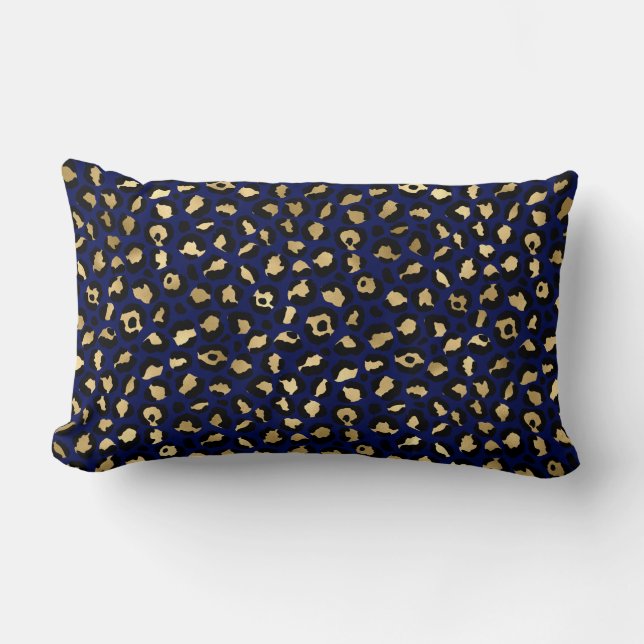 Coussin Rectangle Impression Navy et Gold Cheetah (Recto)
