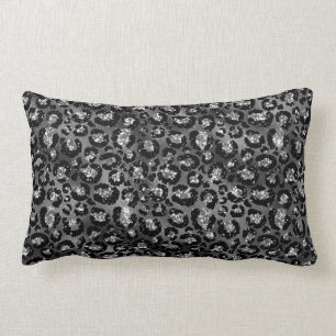 Coussin Rectangle Imprimé léopard noir et gris argenté