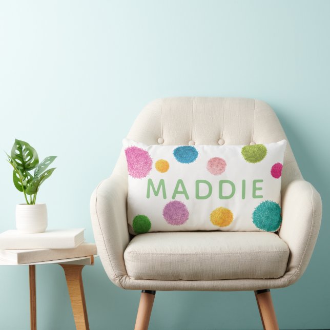 Coussin Rectangle Imprimé personnalisé de pompons colorés (Chaise)