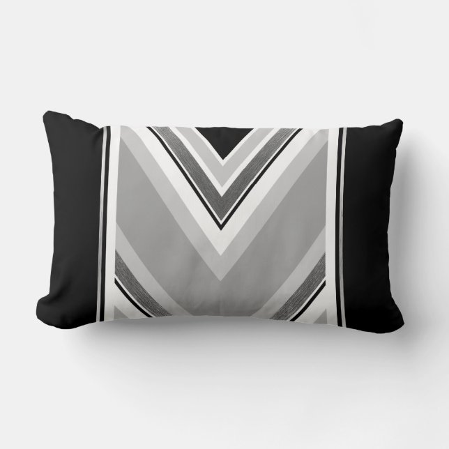 Coussin Rectangle Imprimé rayé diagonal noir, gris et métallisé (Recto)