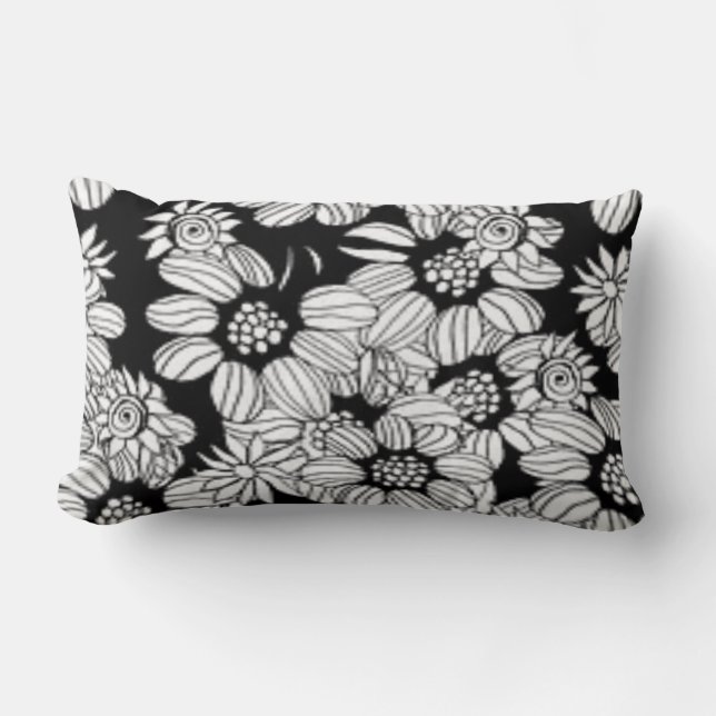 Coussin Rectangle Imprimé tendance noir et blanc à motifs floraux jo (Recto)