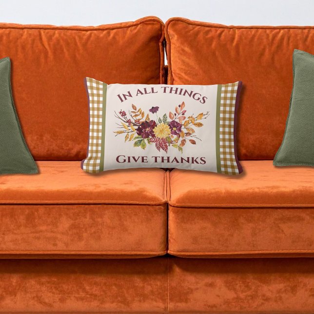 Coussin Rectangle In All Things Give Thanks Autumn Floral (Créateur téléchargé)