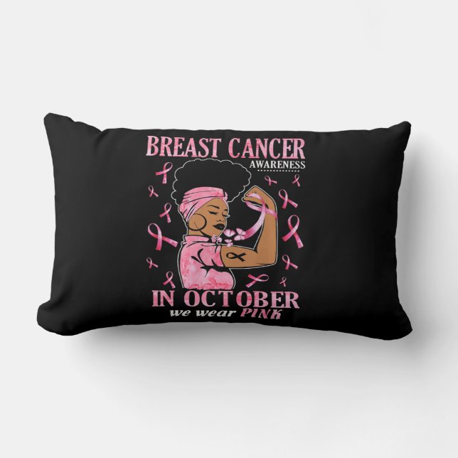 Coussin Rectangle In October We Wear Pink Black Woman Breast Cancer  (Recto)