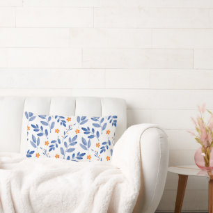 Coussin Rectangle Indigo & Orange Watercolor Motif botanique