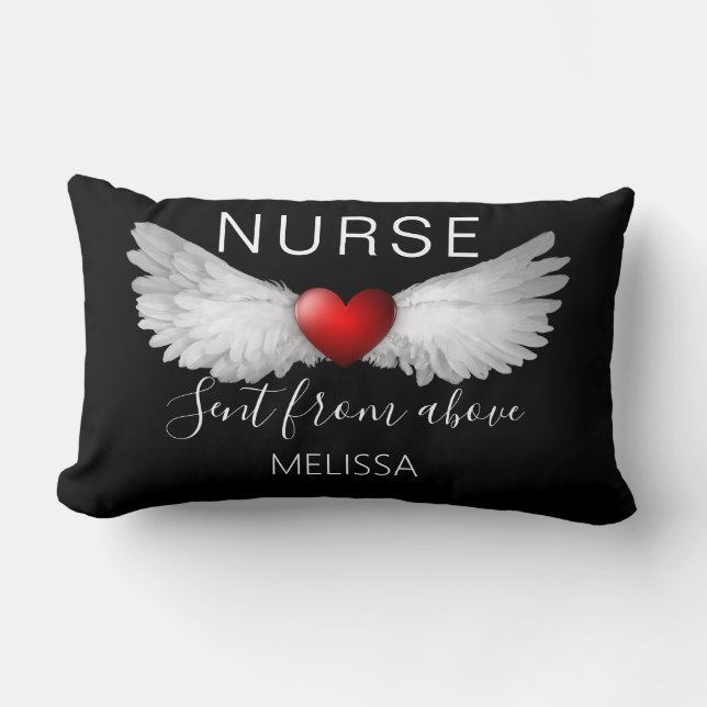 Coussin Rectangle Infirmière envoyée par Angel Wings Nom du coeur (Recto)