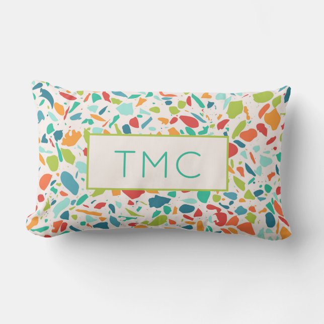 Coussin Rectangle Initiales du Monogramme Architectural Terrazzo Col (Recto)