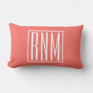 Coussin Rectangle Initiales Monogramme Blanc Sur Corail