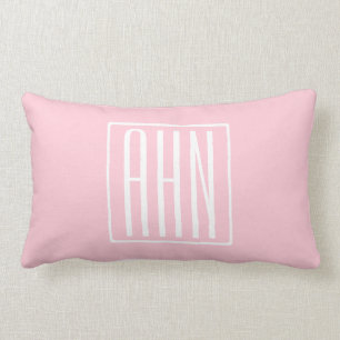Coussin Rectangle Initiales Monogramme   Blanc Sur Rose Clair